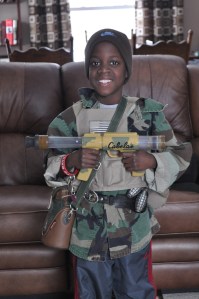 My biggest mess maker is also my most willing helper! Here's my PJ all decked out in his army gear.