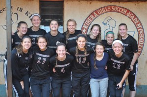 the girls gathered outside of the Kibera Girls Soccer Academy