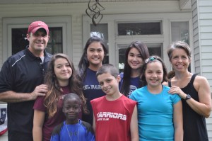 Finally a good picture of all of us. This is Dave and I with Judy and Kelly (our international student "daughters"--their real mom and dad live in Hong Kong and love them very, very much), Emily, the twins Jake and Maddie, and PJ. Honestly, it's usually the boys who mess up family shots. (Stand still for a picture if I'm not posing as a professional soccer player or bodybuilder? What's up with that?)