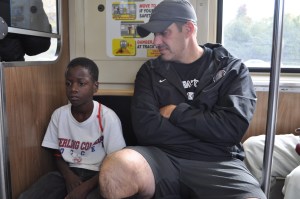 Going home on the el--not sure which one looks more tired!